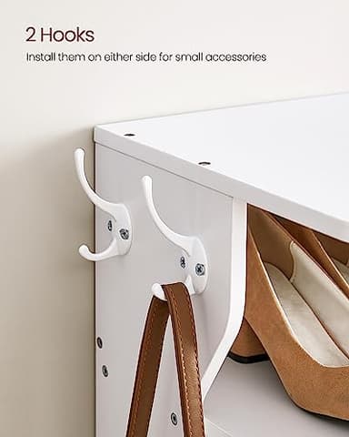 VASAGLE 7-Tier Vertical Shoe Rack, Narrow Shoe Storage Organizer with Hooks, Slim Corner Shoe Tower Rack, Space Saving for Entryway and Bedroom, White ULBS200T14 - Image 6