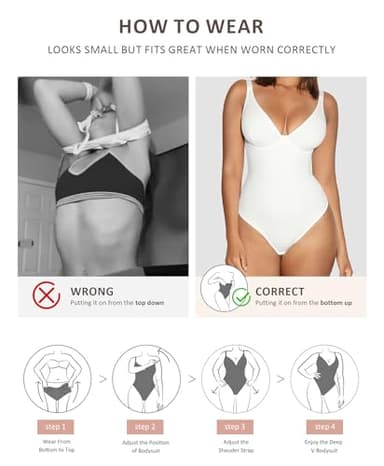 FeelinGirl White Shapewear Bodysuit Shape Wear Tummy Control Thong Corset Top Body Suits for Women, L - Image 5