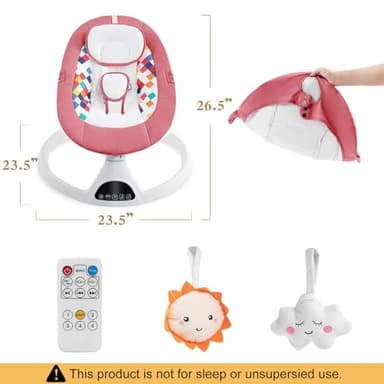 Soobaby Baby Swing for Infants,Electric Bouncer for Babies,Portable Swing for Baby Boy Girl,Remote Control Indoor Baby Rocker with 5 Sway Speeds,Music and Bluetooth,Pink - Image 6