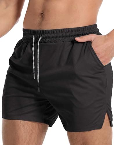 Aolesy Men's Gym Workout Shorts 5 Inch Lightweight Bodybuilding Athletic Shorts Running Training with Zipper Pockets & Towel Loop Black - Image 1