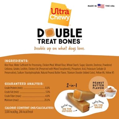 Ultra Chewy Peanut Butter Double Treat Bones: Long-Lasting Chews Made in USA, Highly Digestible, for Aggressive Chewers (Peanut Butter, 6 Count) - Image 4