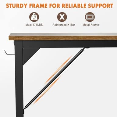Sweetcrispy Computer Small Office Desk 40 Inch Student Kids Study Writing Work with Headphone Hooks & Storage Bag Modern Simple PC Home Bedroom Table, Rustic Brown - Image 5