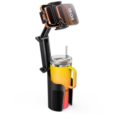 TAZENI 2-in-1 Cup Holder Cell Phone Holder for Your Car Bottle Friendly Cup Cell Phone Holder Mount for Car Height Adjustable Sturdy Fit 4-7 inches Phones - Image 1