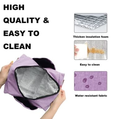 Joymee Lunch Bag Women Insulated Lunch Box Reusable Leakproof Large Spacious Cooler Tote for Women Men Adult with Bottle Holder and Side Pockets for Work Office Travel Picnic - Purple - Image 4
