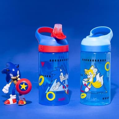 Zak Designs Sonic the Hedgehog Atlantic Kids Water Bottle For School or Travel, 16oz Durable Plastic Water Bottle With Straw, Handle, and Leak-Proof Spout Cover, 2-Pack (Sonic, Knuckles, Tails, Amy) - Image 9