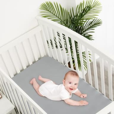 Crib Sheets Waterproof 2 Pack, Crib Mattress Protector, Toddler Fitted Crib Sheet Neutral, Ultra Soft & Breathable Toddler Bed Sheets for Boys and Girls, Grey - Image 2
