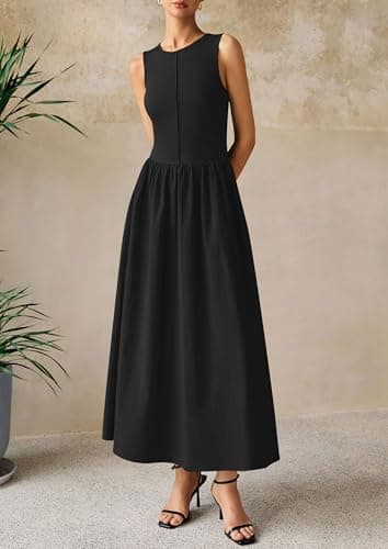 PRETTYGARDEN Maxi Dresses for Women 2025 Summer Casual Sleeveless Patchwork Flowy Vacation Sundress Knit Long Work Tank Dress(Black,Large) - Image 6
