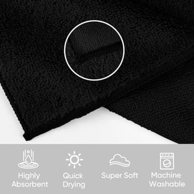 HOMEXCEL Black Washcloths 24 Pack, Highly Absorbent and Soft Microfiber Face Towel, Makeup Remover Towels, Multi-Purpose Wash Cloths for Bathroom, Hotel, Spa, Gym, and Kitchen, 12x12 Inch - Image 2