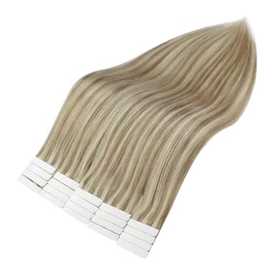 Full Shine Tape in Hair Extensions Color 16/22 Golden Blonde And Medium Blonde Seamless Tape in Hair Extensions Human Hair 22 Inch Highlighted Remy Hair Extensions Tape in 50Gram 20Pcs for Wedding - Image 9