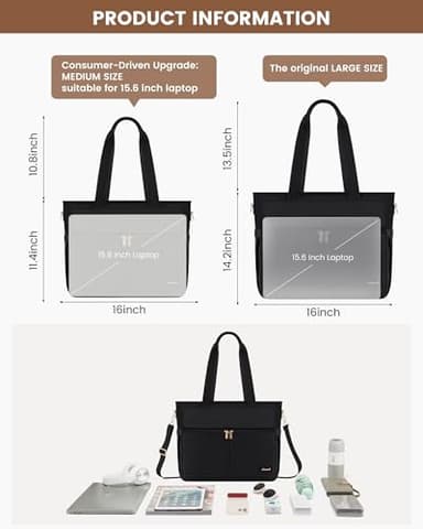 LOVEVOOK Upgrade Version Work Bags for Women 15.6 Inch Laptop Bag Large Capacity Mutiple Pockets Teacher Bag Water Resistant Canvas Tote Bag Purse for Office Travel College Nurse Teacher, Black - Image 3