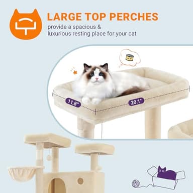Allewie 81 Inches Tall Cat Tree/Multi-Level Large Climbing Tree House and Towers for Big Feline/Condo and Hammock/Scratching Post/Wide Base/Beige - Image 4