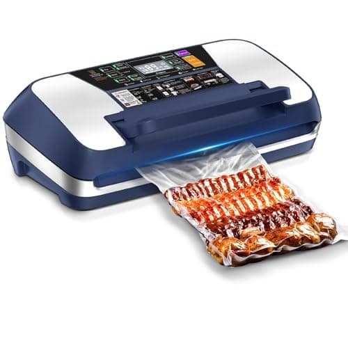95kpa Vacuum Sealer Machine, Commercial Full Automatic Food Sealer, Vacuum Sealer for Food with Cutter, 10 Pre-cut Bags & Bag Rolls and Accessory Hose, Fully Starter Kits, Dark Blue - Image 1