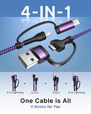 4 in 1 Charging Cable 3.3FT 60W Fast Charging USB C Cable 20W iPhone Charger Cord Lightning Cable Multi Charging Cable with Lightning/Type C/USB A Port for iPhone 16 15 14/Samsung/iPad - Image 6