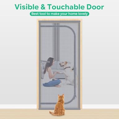 Reinforced Cat Screen Door, Fits Door Size 34''x 80'' Heavy Duty Pets Proof Screen Door with Bilateral Zipper, Prevent Dogs Cats Running Out from Home, Bedroom,Living Room, Kitchen - Image 6