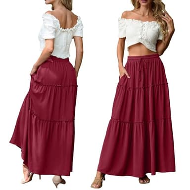 Lepunuo Casual Boho High Waisted Flowy Maxi Skirts Womens Trendy Spring Skirts with Pockets - Image 4