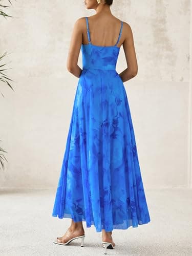 BTFBM Women Summer Floral Maxi Dresses Elegant Spaghetti Strap Dress Printed Party Dress Beach Long Dresses(Floral Blue,Small) - Image 3