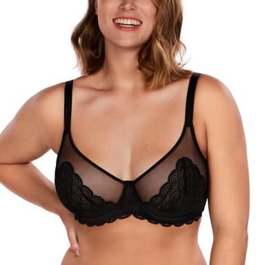 HSIA Minimizer Bras for Women Large Bust Full Coverage Lace Plus Size Bra - Mermaid Scales Black - Image 4