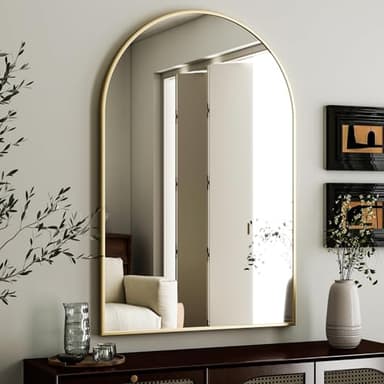 HARRITPURE Arched Wall Mirror 24"x36" – Gold Metal Frame Vanity Mirrors for Bedroom, Entryway, Living Room Decor - Image 1