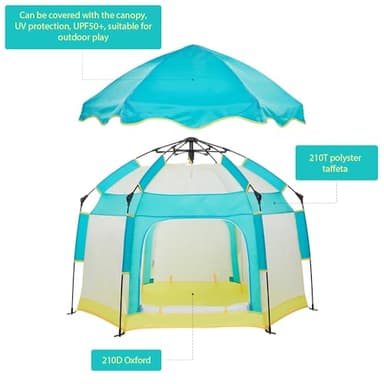 Bend River Baby Playpen with Canopy, Portable Baby Beach Tent, Toddler Play Yard Indoor and Outdoor, Foldable Mosquito Net for Infant - Green - Image 4
