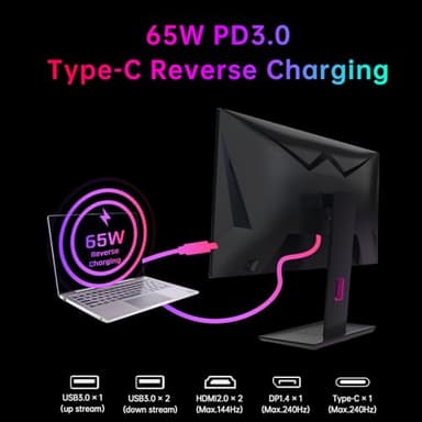 KTC 27'' 240Hz QHD 1440P Gaming Monitor 144Hz 1ms 65W Type C USB DisplayPort HDMI HDR400 Tilt/Height/Pivot/Swivel Fast HVA AdaptiveSync VESA - Image 4