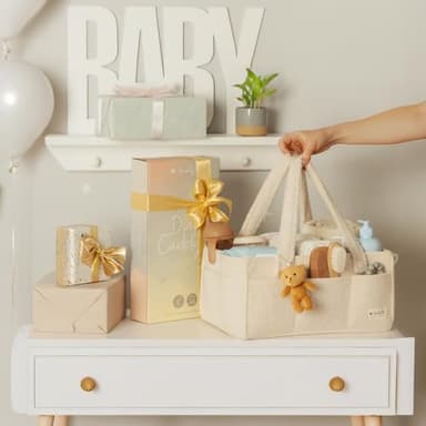 Sweety Fox Baby Diaper Caddy Organizer with Handle - Portable Sherpa Nursery Basket - Car Diaper Organizer, Cleaning Caddy, Gift for Baby Shower - Ivory - Image 8