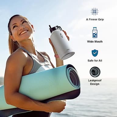 Half Gallon Water Bottle Insulated with Straw&3 Lids, Coolflask 64 oz Water Jug Galaxy Large Metal Stainless Steel flask for Gym, Sports and Office, Keep Cold 48H Hot 24H, Arctic White - Image 5
