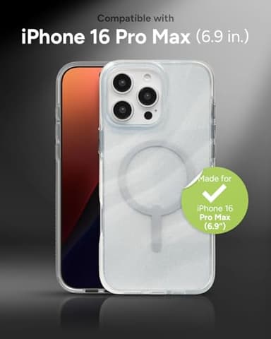 ZAGG Milan Snap iPhone 16 Pro Max Case – White Glitter Swirl on Clear Base, MagSafe Compatible, 13ft Drop Protection, Recycled Materials, Slim & Stylish Design - Image 2