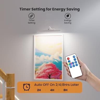 Picture Light with Remote - 16in White Rechargeable Battery Wall Light for Paintings, Cordless Wall Sconce for Art Painting & Photo Frames, 5000mAh with Timer, 350LM Brightness (3-Pack) - Image 5