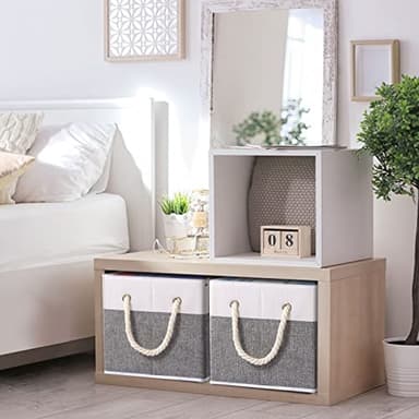 Yawinhe Foldable Storage Basket 5-Pack, Large Fabric Bins with Rope Handle, Used for Organizing Shelves, Closets, Clothes, 12.99''Lx9.05''Wx7.87''H, White/Grey - Image 3