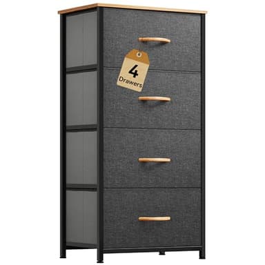 DWVO 4 Drawers Dresser, Small Dresser for Bedroom, Fabric Storage Tower, Chest of Drawers, Organizer Unit for Closets, Living Room, Sturdy Steel Frame, Wooden Top, Easy Pull Handle - Image 1