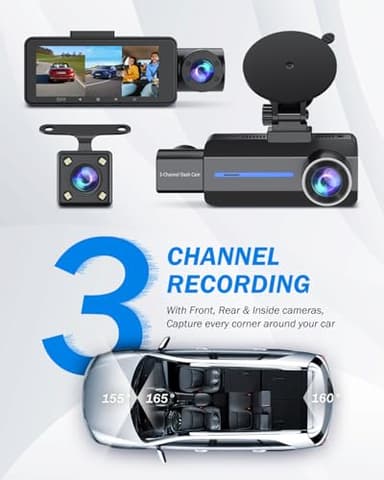 Dash Cam Front and Rear, 2.5K+1440P Triple Car Camera with 32GB Card, 3 Channel Dash Camera for Cars, G-Sensor, 3.16” IPS Screen, 24Hr Parking, 170°Wide Angle, Loop Recording, IR Night Vision, Blue - Image 8