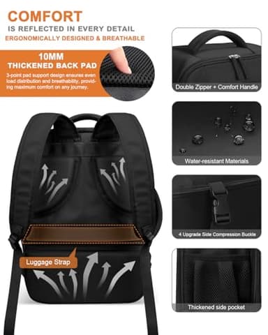 Capolo Travel Backpack for Women Men Waterproof Laptop Backpack Flight Approved Personal Item Backpack Overnight Weekender Bag College Bookbag for Business, Work, Traveling Fits 15.6 '' Laptop,Black - Image 5