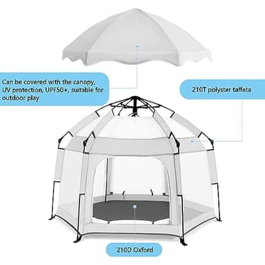 Bend River Baby Playpen with Canopy, Portable Baby Beach Tent, Toddler Play Yard Indoor and Outdoor, Foldable Mosquito Net for Infant - Light Grey - Image 4