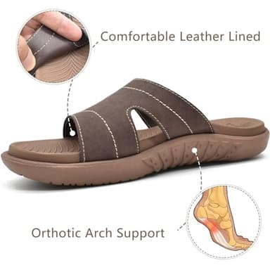 KuaiLu Womens Fashion Orthotic Slides Ladies Lightweight Athletic Yoga Mat Walking Sandals Slip On Thick Cushion Recovery Slippers Sandles Comfortable Plantar Fasciitis Arch Support Brown Tan Size 8 - Image 3