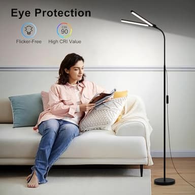LED Floor Lamp, 15W/1800LM Bright Reading Floor Lamp for Office with Double Head, Adjustable Gooseneck Dimmable Modern Standing Light for Lash Extension Craft, Eye Caring Floor Lamps for Living Room - Image 5