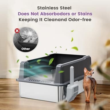 Extra Large XXL Stainless Steel Cat Litter Box with Lid, 26" L x 18" W x 12" H Metal Litter Box with Hight Sides for Big Cats & Multiple Cats, Never Absorbs Odors, Anti-Urine Leakage, Easy Cleaning - Image 4