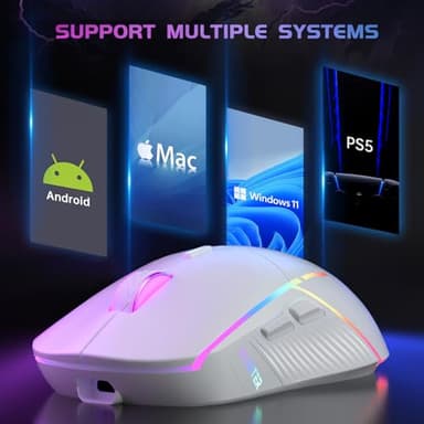 FFJ Wireless Gaming Mouse, 24000 DPI, Tri-Mode 2.4G/USB-C/Bluetooth 5.3 Gaming Mouse Wireless, RGB Programmable Mouse Gamer, 75Hrs Battery Life, Rechargeable Gaming Mice for PC, Mac, PS5, Xbox - White - Image 9