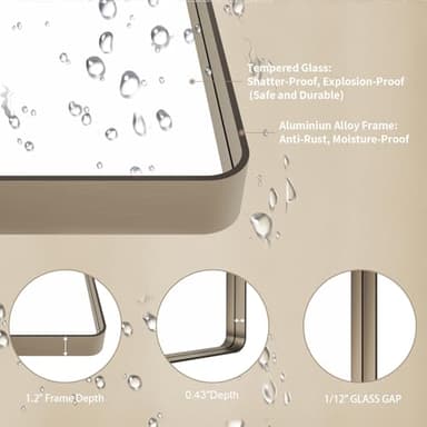 LOAAO 22”X30” Bronze Bathroom Mirrors for Vanity, Rounded Rectangle Brushed Bronze Metal Frame Mirror, Anti-Rust, Hangs Horizontally or Vertically - Image 5