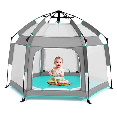 Bend River Baby Playpen with Canopy, Portable Baby Beach Tent, Toddler Play Yard Indoor and Outdoor, Foldable Mosquito Net for Infant - Grey - Image 1