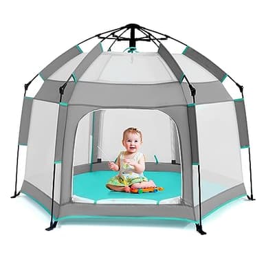 Bend River Baby Playpen with Canopy, Portable Baby Beach Tent, Toddler Play Yard Indoor and Outdoor, Foldable Mosquito Net for Infant - Grey - Image 1