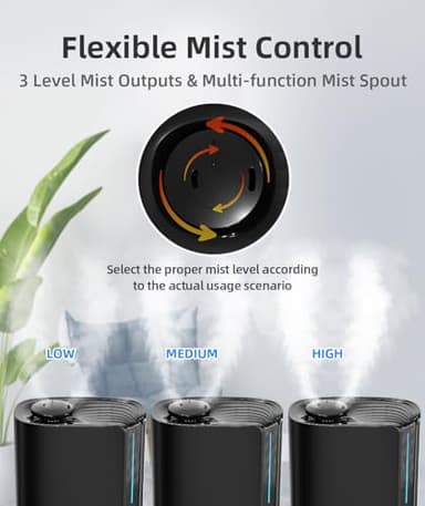BREEZOME 6L Humidifiers for Bedroom Large Room & Essential Oil Diffuser, Ultrasonic Top Fill Cool Mist Humidifiers for Baby, Plants, Nursery Last up to 60 Hours, Smart Humidistat Control, Quiet, Black - Image 6