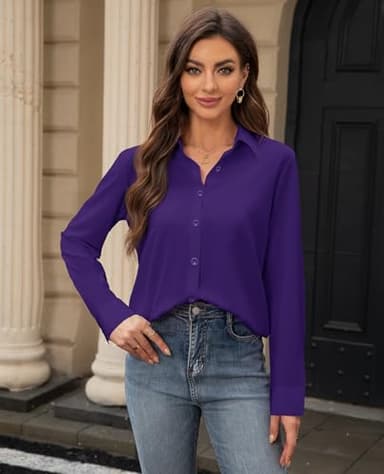 siliteelon Womens Button Down Shirt Wrinkle Free Dress Shirts Purple Slim Fitted Long Sleeve for Women Casual Work Business Button Up Blouse Shirts Server - Image 8