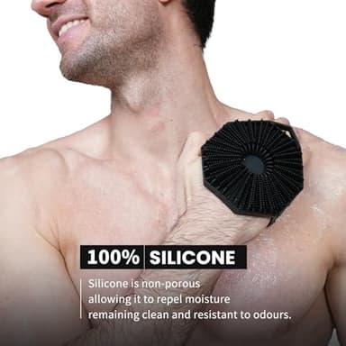 iTokGoK® Premium Silver-Infused Dual-Sided Design 2-in-1 Silicone Body Scrubber for Shower,Body Brush Buffer Scrubber for Men and Women for All Skin, Ergonomic No-Slip Handle, Easy to Clean - Black - Image 2