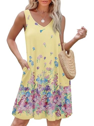 Ekouaer Women's Nightgown Sleeveless Nightshirt V Neck Chemise Soft Print Night Dress Sleepwear with Pockets - Image 1