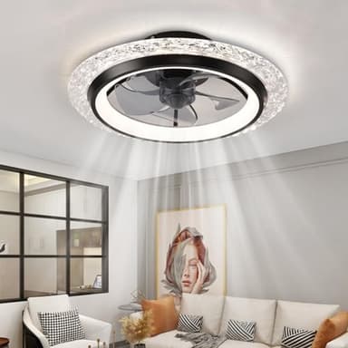 KINDLOV Modern Ceiling Fans with Lights, 19.7" Flush Mount Ceiling Fan with Dimmable Light and Remote,6-Speed Wind for Bedroom,Living Room,Low Profile Ceiling Fan with Light,Black - Image 7