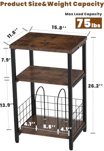 Tuohours Record Player Stand, 3 Tier End Side Table with Vinyl Record Storage Basket, Turntable Table up to 100 Albums Record Shelf Display Holder Cabinet for Living Room, Bedroom, Office - Image 2