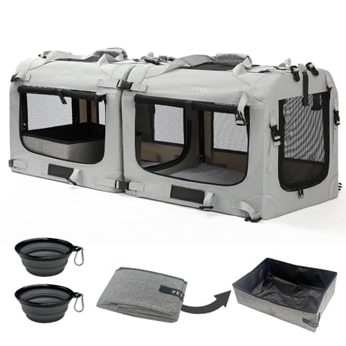 Petseek Extra Large Cat Carrier Soft Sided, Portable Small Dog Carrier for 2 Cats, 24"x16.5"x16" Car Travel Folding Comfortable Design with Litter Box and Bowls, Grey-2+ Litter Box+ Bowl*2 - Image 1