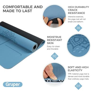 Yoga Mat Non Slip TPE Thick Yoga Mat with Alignment Mark, Large Size 72"L x 32"W x 0.32"Th or 0.24"Th, Anti-Tear Exercise & Fitness Mat for Yoga, Pilates & Floor Workouts (Blue Black, Thickness-8mm) - Image 4