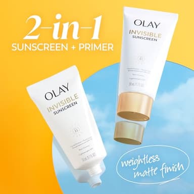 Olay Invisible Sunscreen, SPF 35, 100% Invisible Facial Sunscreen and Makeup Primer - Fragrance-Free, Weightless, No White Cast Broad Spectrum Sun Protection with Vitamin C & E, Aloe Vera, 1.7 Oz - Image 2