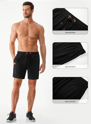 JMIERR Mens Gym Shorts Summer Casual Waffle Stretch Waist Drawstring Shorts Lightweight Basketball Running SweatShorts, L, Black - Image 4